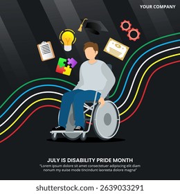 Disability Pride Month design with disability and accomplishment