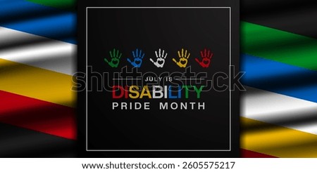 Disability Pride Month. Flag disability, hand, and heart. Great for posters, banners, social media and more. Black background.