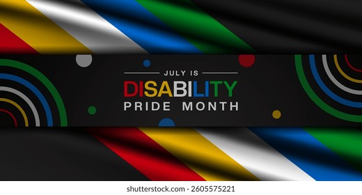 Disability Pride Month. Flag disability and ornament. Great for posters, banners, social media and more. Black background.