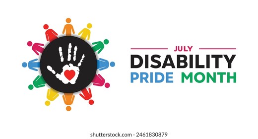 
Disability Pride Month. People, hand and heart. Great for cards, banners, posters, social media and more. White background.  