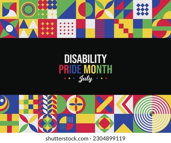 Disability Pride Month Vector Illustration. July Awareness. Celebrating Disability Community. Horizontal Neo Geometric pattern concept abstract graphic. Social media post, website header promotion art