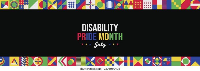 Disability Pride Month Vector Illustration. July Awareness. Celebrating Disabled Community. Horizontal Neo Geometric pattern concept abstract graphic. Social media post, website header promotion art