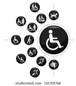 Disability Related Icon Set Isolated On White Background