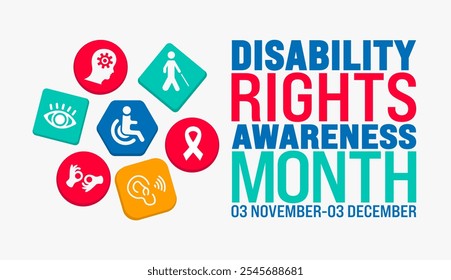 Disability Rights awareness month background, banner or poster design template. observed every year in December. Holiday concept. Use to any Template, card, poster, placard, template.