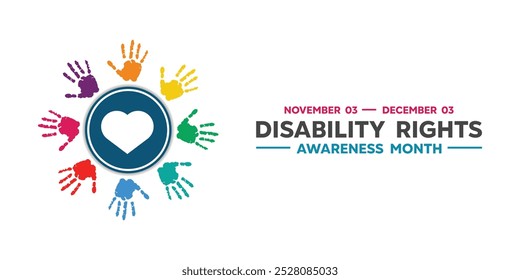 Disability Rights Awareness Month. Heart and hand. Great for cards, banners, posters, social media and more. White background.