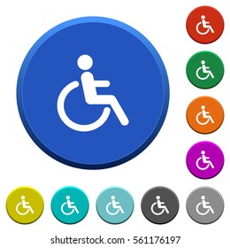 Disability round color beveled buttons with smooth surfaces and flat white icons