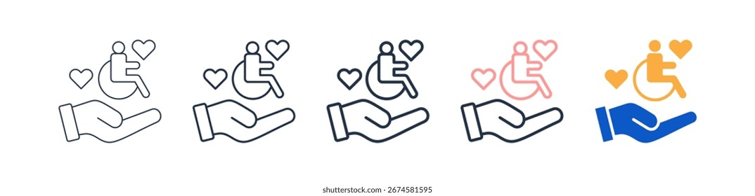 Disability Unterstützung verschiedener Stil Symbole setzen Vektorgrafik.