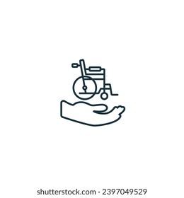 Icono de contorno de compatibilidad con discapacidad. Cartel monocromo simple de la caridad y la colección sin fines de lucro. Icono de soporte de discapacidad para logotipo, plantillas, diseño web e infografías.