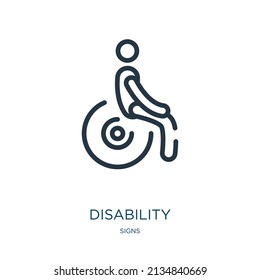 disability thin line icon. disabled, man linear icons from signs concept isolated outline sign. Vector illustration symbol element for web design and apps.