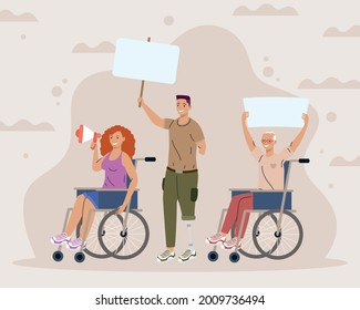 disability three characters protesting campaign