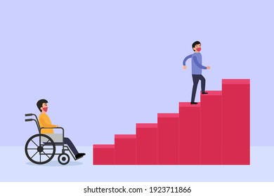 Disability vector concept: Disable man can not climb the stairs with his wheelchair while wearing face mask in new normal