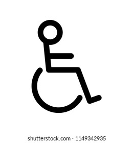 Disability Wheel Chair Icon, simple design, stroke outline style. Line vector. Isolate on white background.