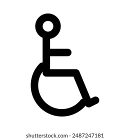 Marca de logotipo lineal de silla de ruedas para discapacitados en blanco y negro
