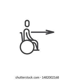 Disability wheelchair exit direction line icon. linear style sign for mobile concept and web design. Wheelchair slope way sign outline vector icon. Symbol, logo illustration. Vector graphics