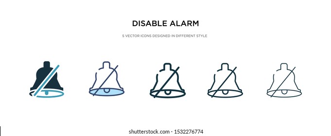 disable alarm icon in different style vector illustration. two colored and black disable alarm vector icons designed in filled, outline, line and stroke style can be used for web, mobile, ui