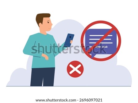 Disable comments and online content control. Man turning off comments on a post to prevent harassment or spam