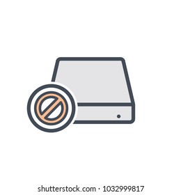 Disable disk drive error hard storage icon. Vector illustration