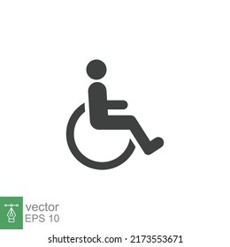 Desactivar, icono de glifo para discapacitados. Estilo sólido simple. Símbolo, silla, estacionamiento, rueda, acceso, persona, pictograma, reservado, concepto de transporte. Ilustración vectorial aislada en fondo blanco. EPS 10