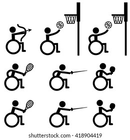 Disable Handicap Sport icons, archery, basketball, tennis, fencing and table tennis