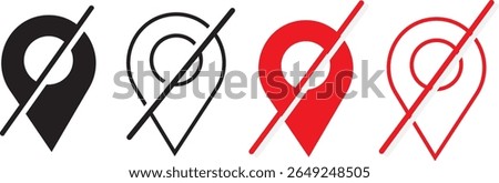disable location icon set .Map pointer symbol .location icon Symbol line vector, Wheelchair map marker design,

