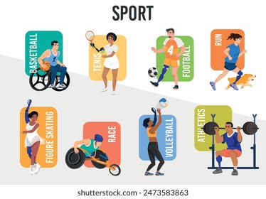 Disable people in sport, cards with adult people