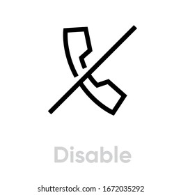 Disable phone icon. Editable line vector. Vintage handset phone crossed out by a line, single pictogram.