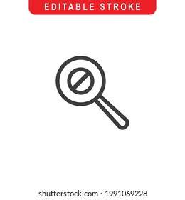 Disable Search Outline Icon. Magnifying glass Line Art Logo. Vector Illustration. Isolated on White Background. Editable Stroke