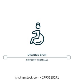 inhabilitar icono de línea vector de signo. Ilustración de elemento simple. desactivar el icono de contorno de señas del concepto de terminal del aeropuerto. Se puede usar para web y móvil
