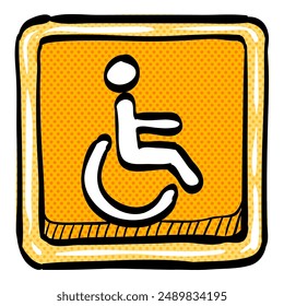 Disabled access halftone icon hand drawn color vector illustration