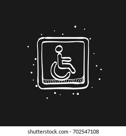 Disabled access icon in doodle sketch lines. Road building wheelchair care
