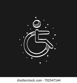 Disabled access icon in doodle sketch lines. Road building wheelchair care
