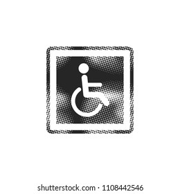 Disabled access icon in halftone style. Black and white monochrome vector illustration.