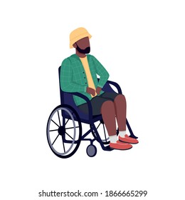 Disabled African man in wheelchair, flat color vector with faceless character. Patient with injury for rehabilitation concept. Impaired guy isolated cartoon illustration for web graphic design and animation