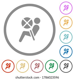 Disabled air bag dashboard indicator flat color icons in round outlines on white background