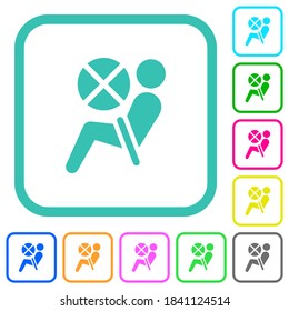 Disabled air bag dashboard indicator vivid colored flat icons in curved borders on white background