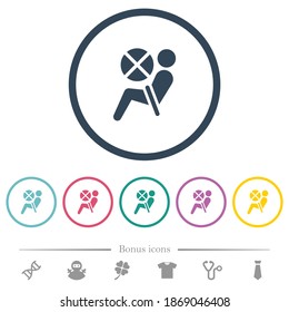 Iconos de color plano del indicador de la bolsa de aire desactivados en los contornos redondos. 6 iconos de bonificación incluidos.