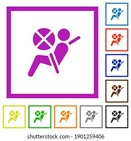 Iconos de color plano del indicador del tablero de mandos de la bolsa de aire desactivado en marcos cuadrados sobre fondo blanco