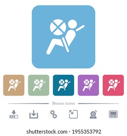 Disabled air bag dashboard indicator white flat icons on color rounded square backgrounds. 6 bonus icons included