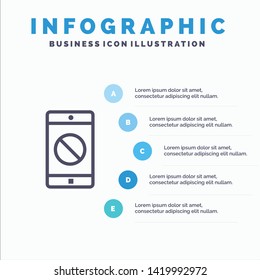 Disabled Application, Disabled Mobile, Mobile Line icon with 5 steps presentation infographics Background