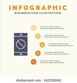 Disabled Application, Disabled Mobile Solid Icon Infographics 5 Steps Presentation Background