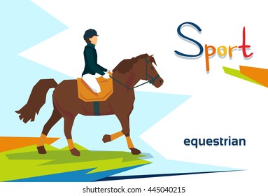 Disabled Athlete Equestrian Horse Sport Competition Flat Vector Illustration