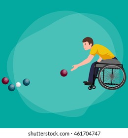 Disabled Athlete On Wheelchair Play Boccia Sport Competition Vector