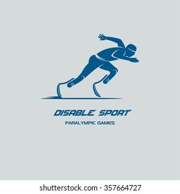 Disabled athlete. Paralympic games. Monochrome vector logo.