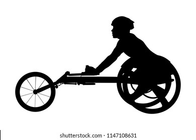 disabled athlete racer on wheelchair racing black silhouette