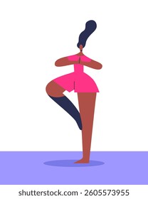 Disabled athletes girl doin yoga in gym. Flat vector illustration in cartoon style for sstkWellness.
