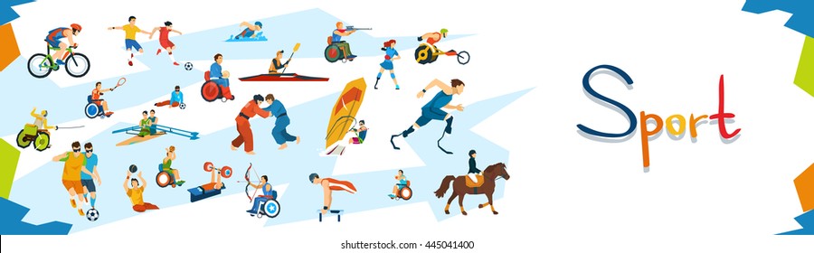 Disabled Athletes Sport Competition Banner Flat Vector Illustration