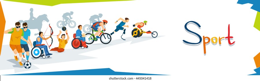 Disabled Athletes Sport Competition Banner Flat Vector Illustration