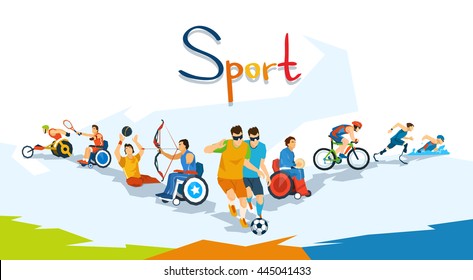 Disabled Athletes Sport Competition Banner Flat Vector Illustration