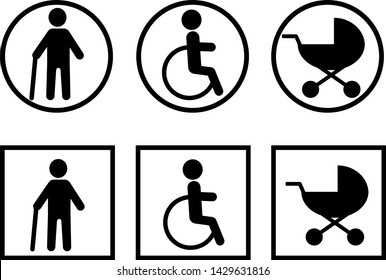 Disabled, baby stroller, crutches .Set Icon