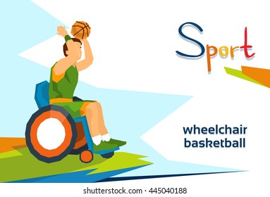 Disabled Basketball Player On Wheelchair Sport Competition Flat Vector Illustration